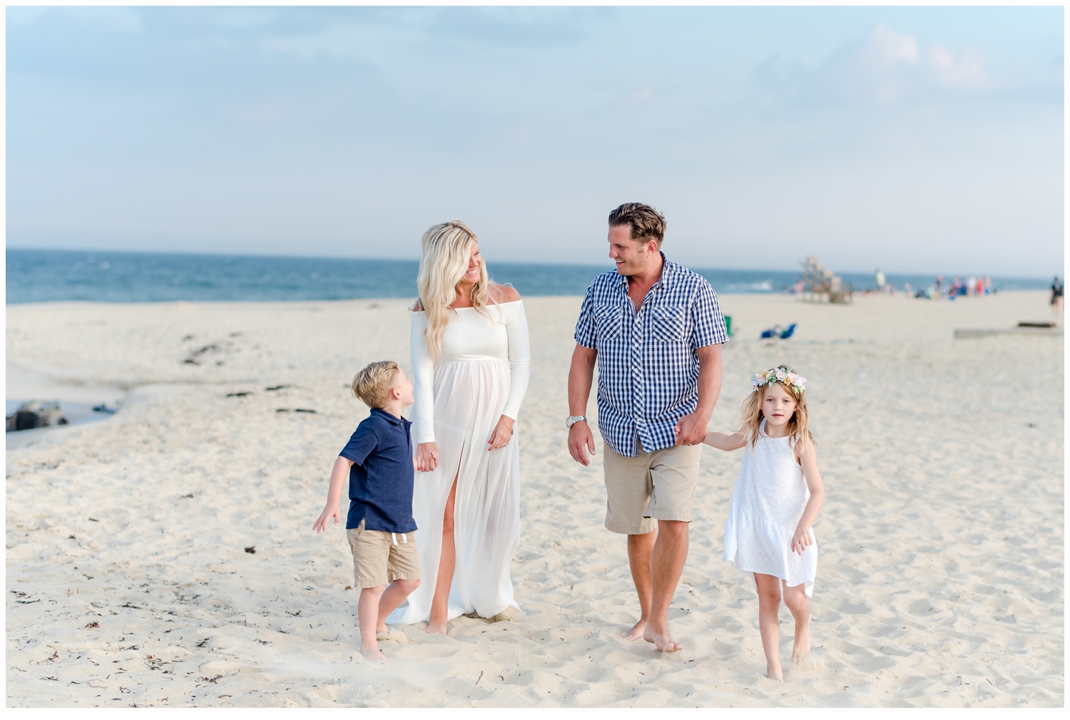 family walking on beach