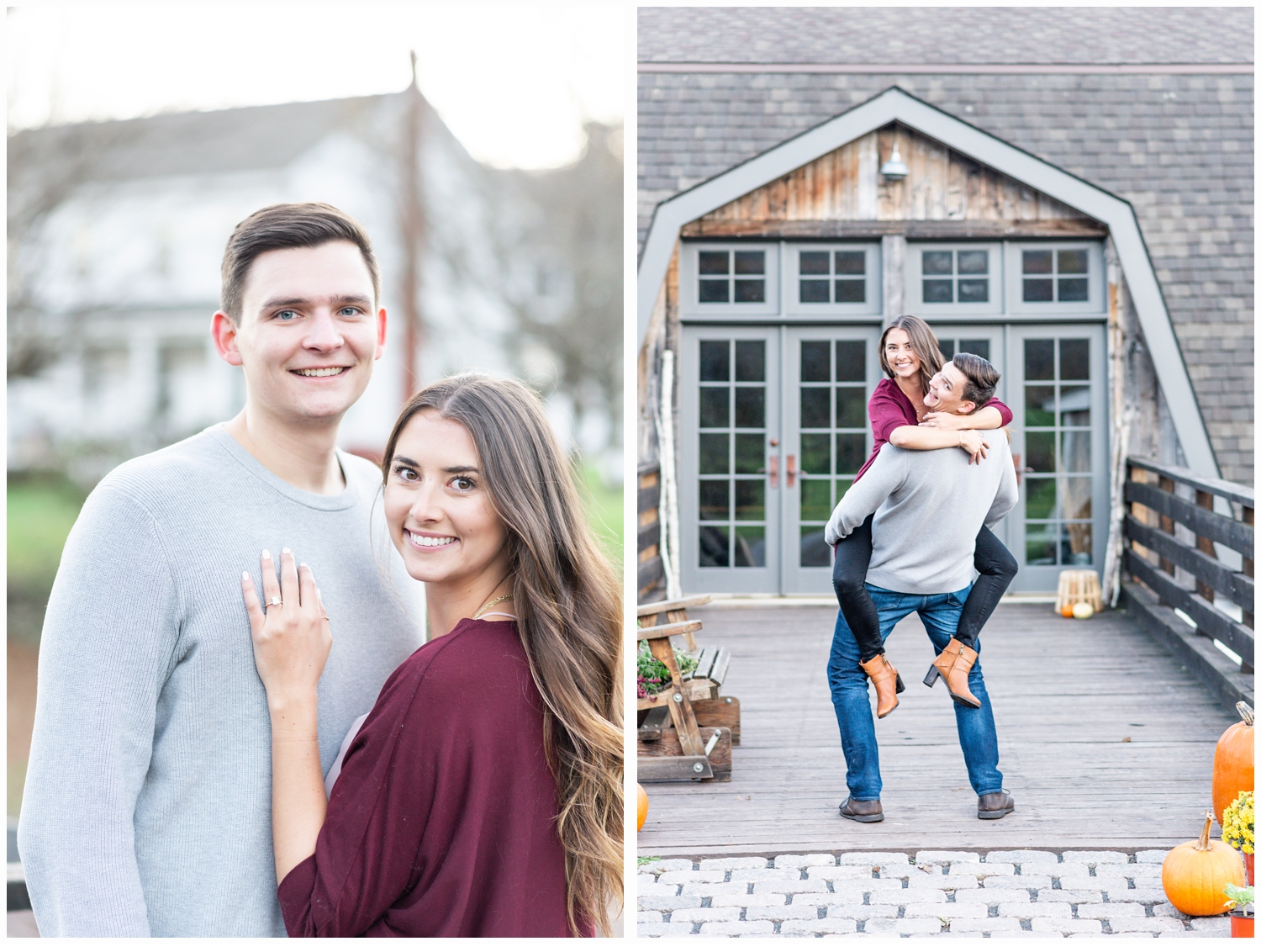 couple at a country barn engagement session