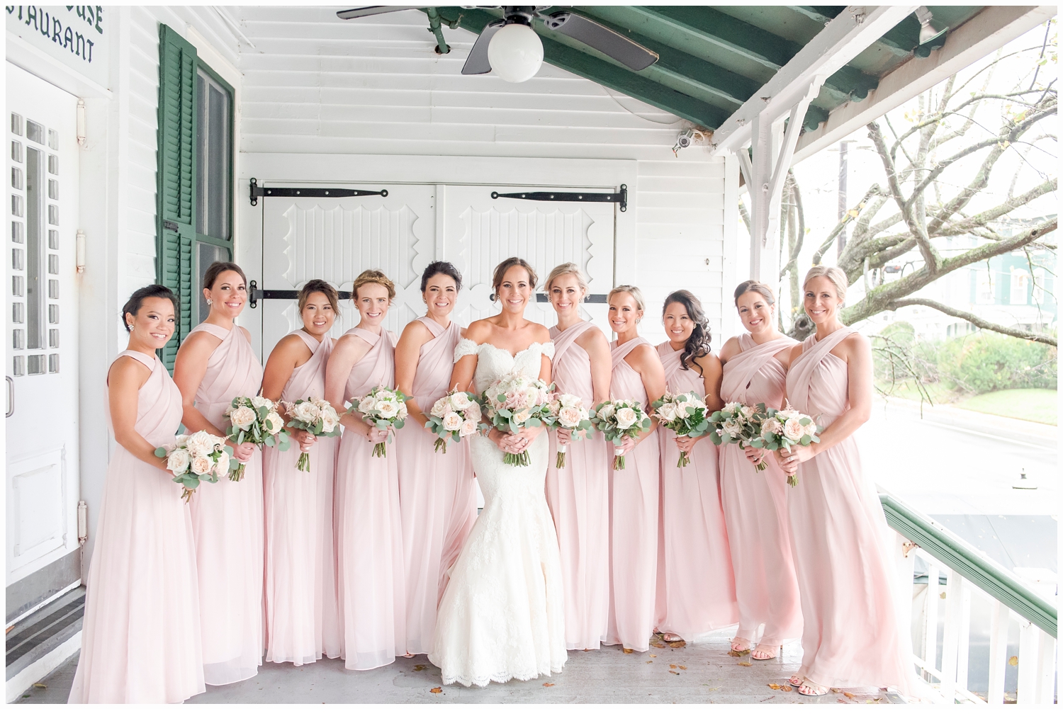 bridesmaids holding bouquets at the parker house spring lake nj