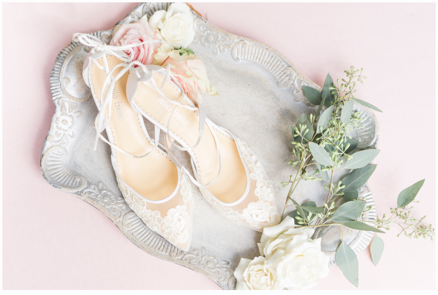 bridal shoes on a pretty tray