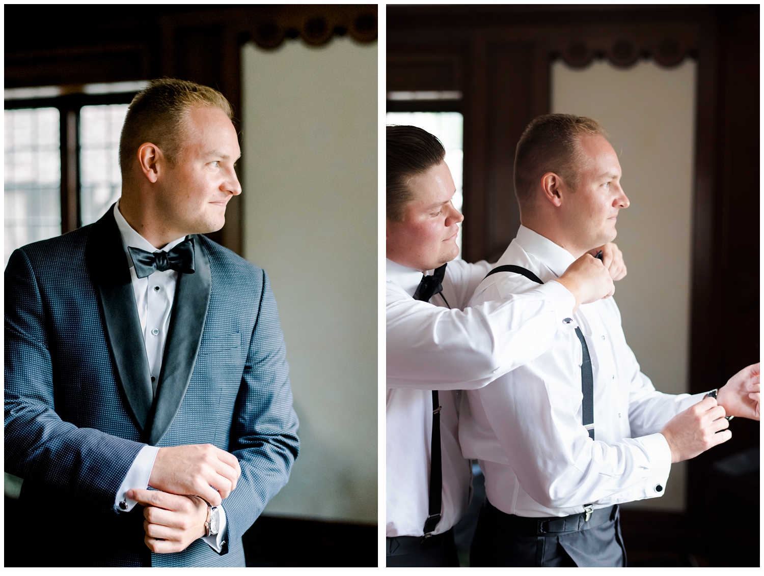 groom and best man fixing tie