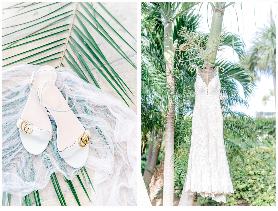 bridal gown in a palm tree and shoes