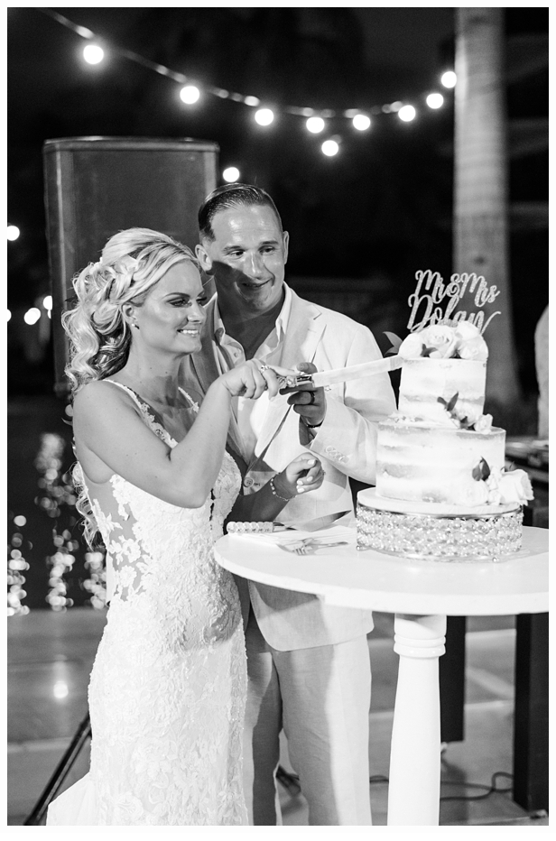 bride and groom cutting the cake