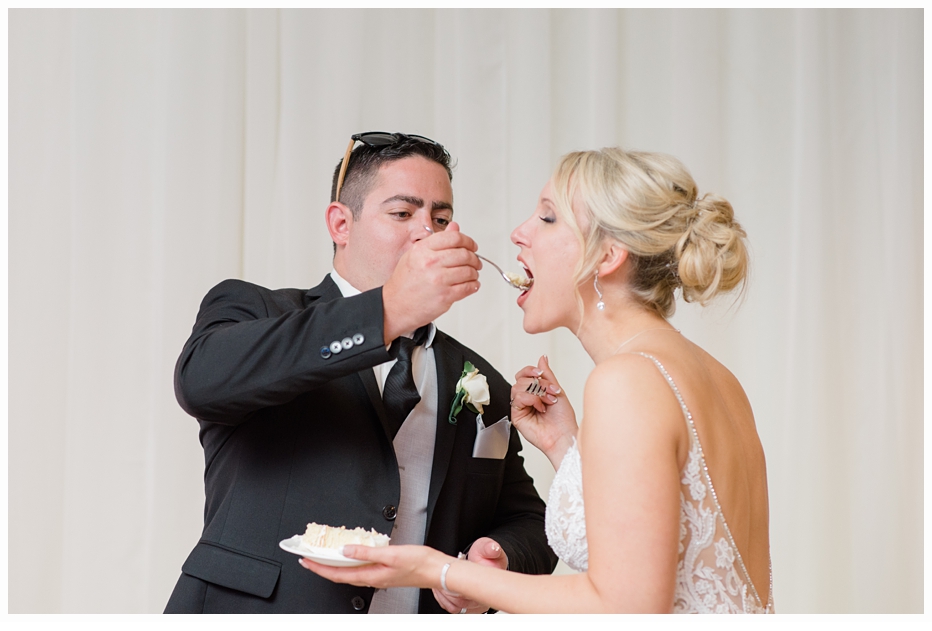 bride and groom cutting the wedding cake