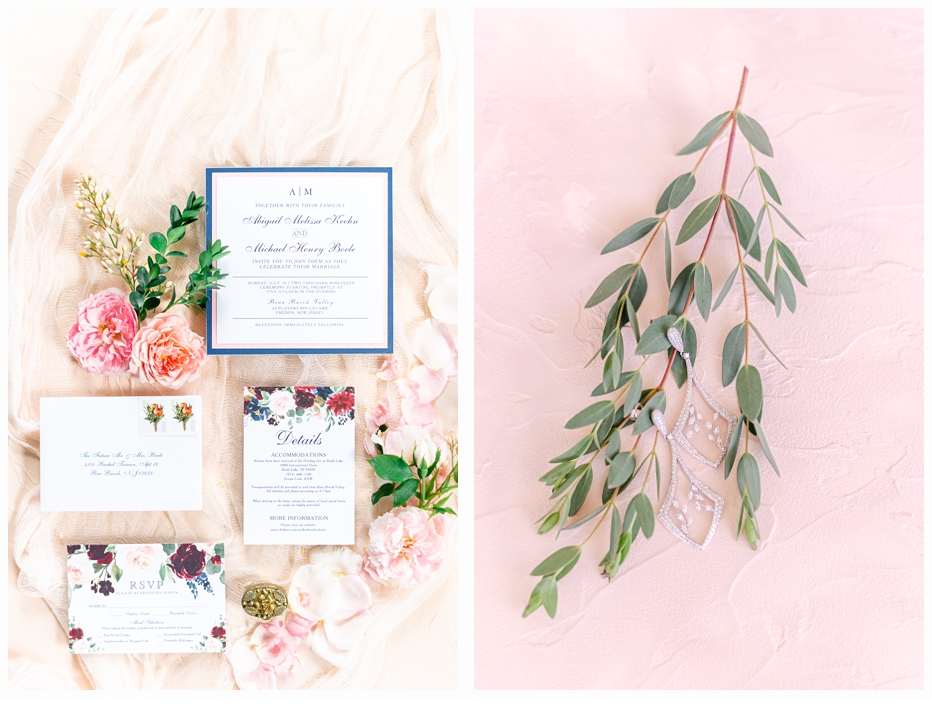 pretty pink and blue wedding invitation