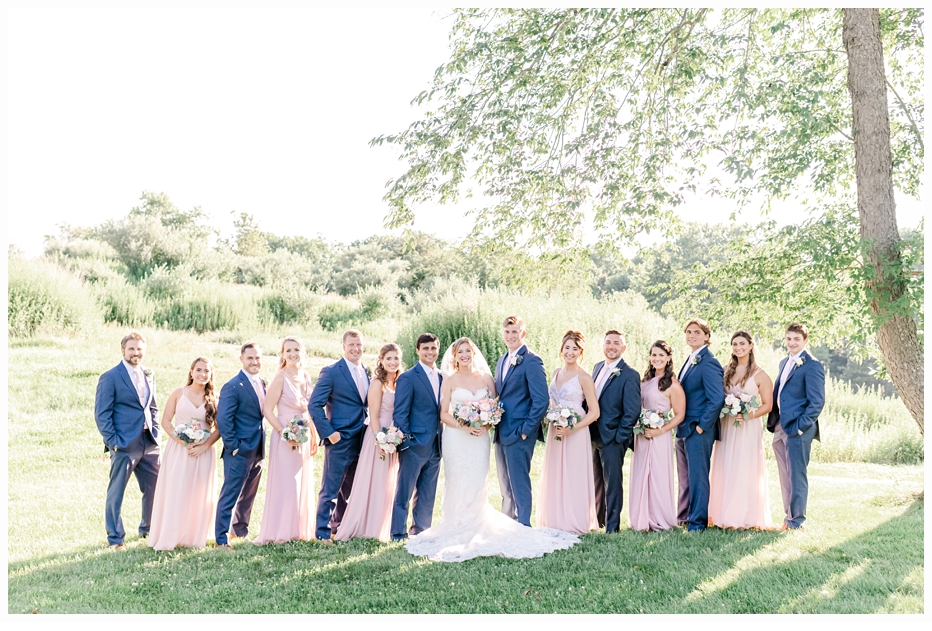 bridal party wearing pink and blue colors