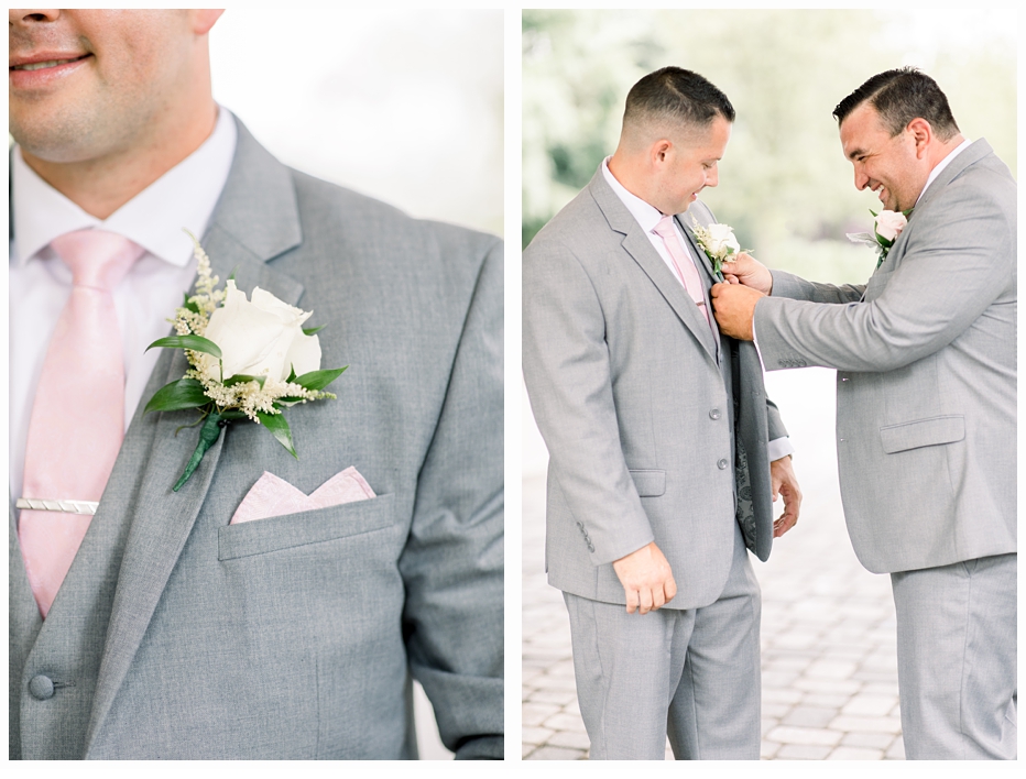 groom and best man putting on his tie