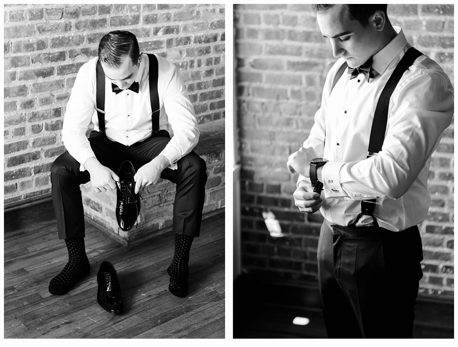 groom putting on shoes and cufflinks