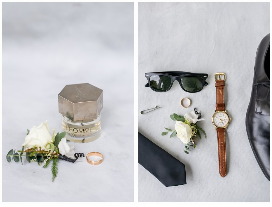 groom's shoes, tie and sunglasses and watch
