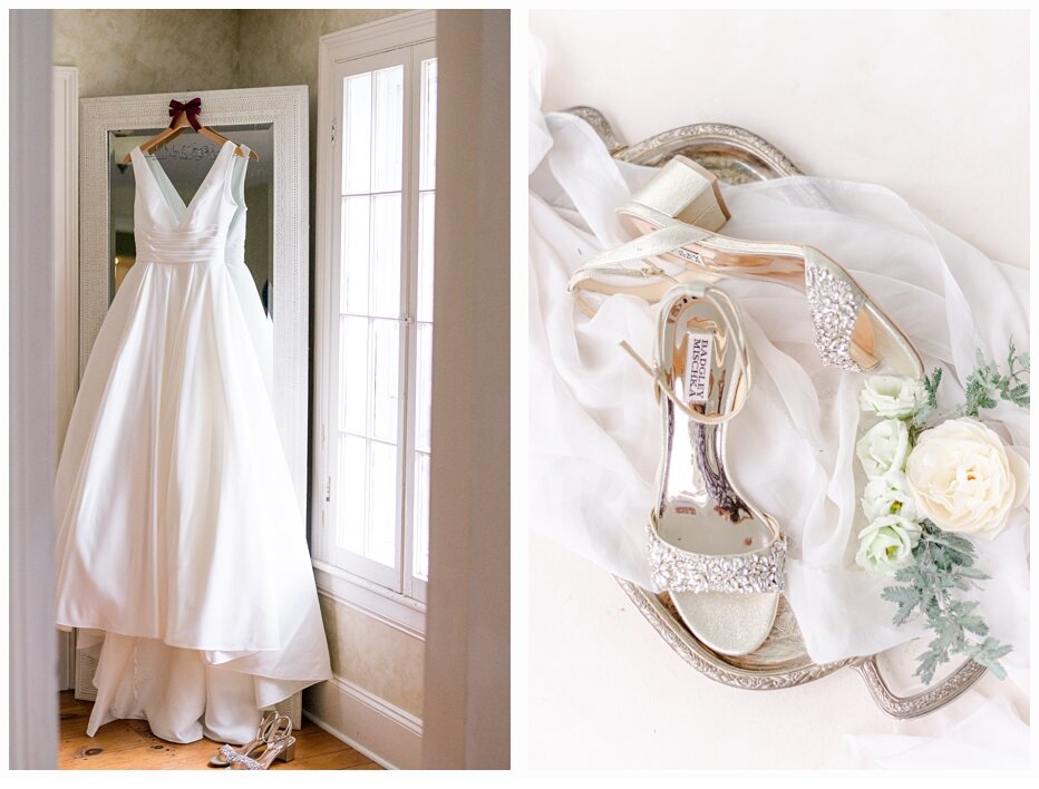 wedding gown and wedding shoes