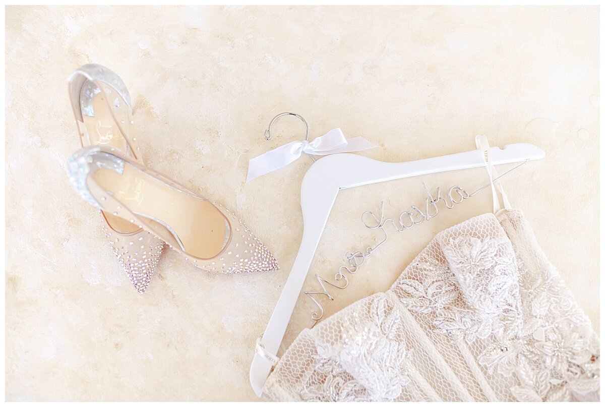 picture of bridal gown and wedding shoes