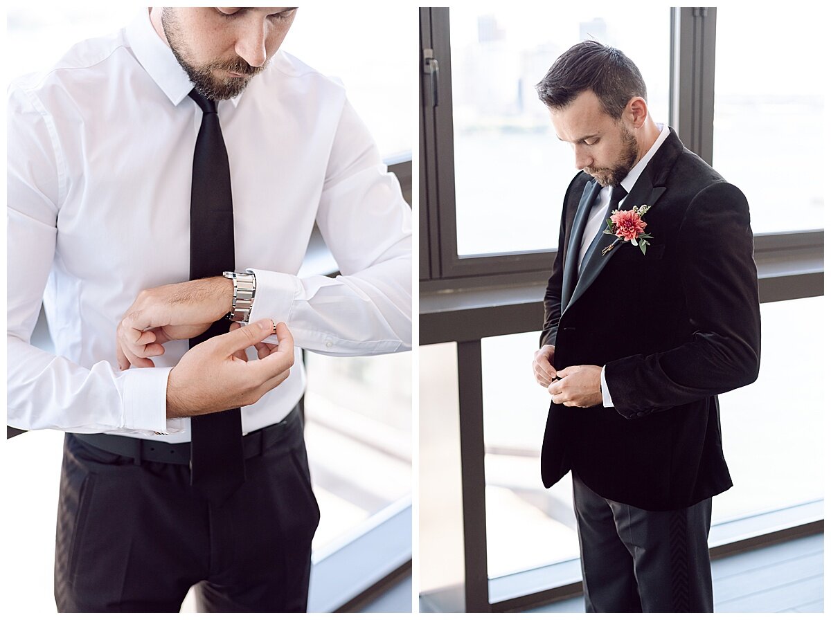 groom putting on his cufflinks