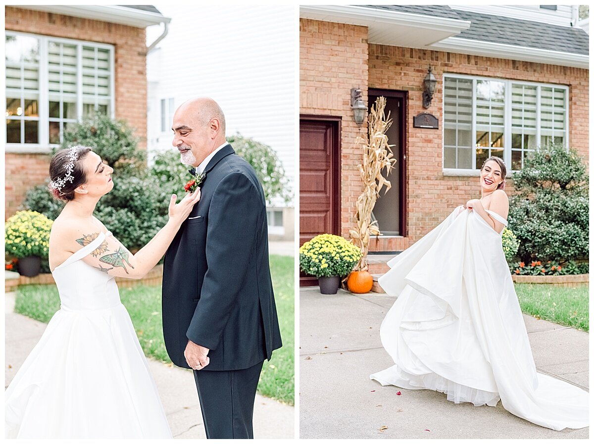 bride helping her dad with his jacket
