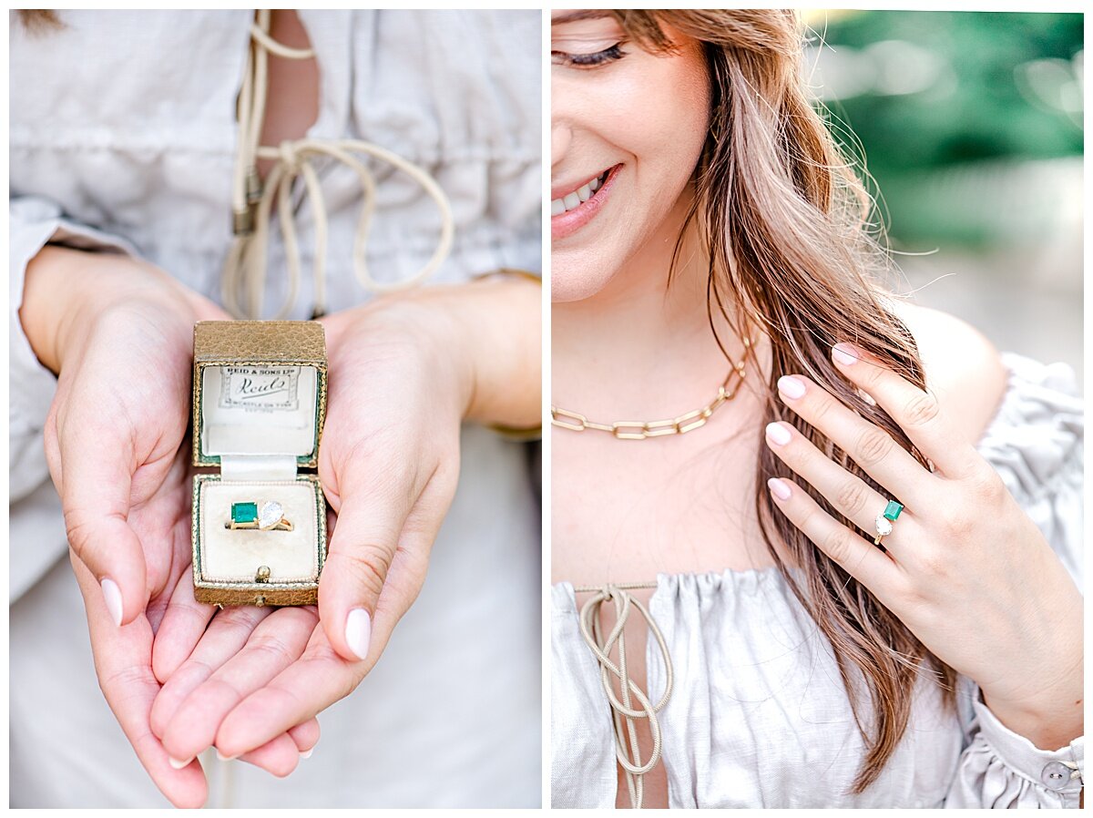 pretty engagement ring in a antique ring box 