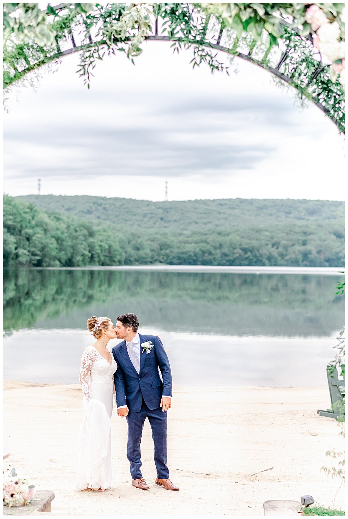 bride and groom picture on a lake