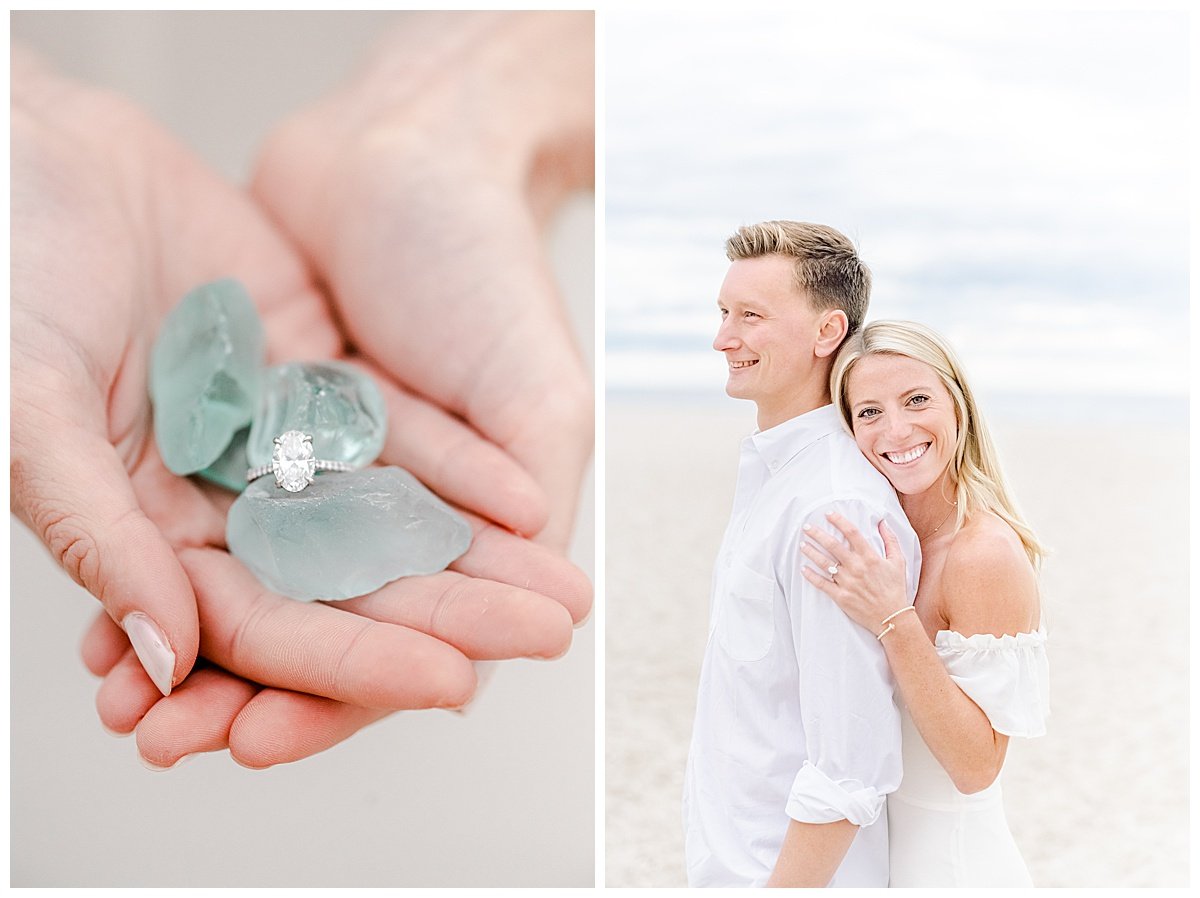 pretty engagement ring on sea glass