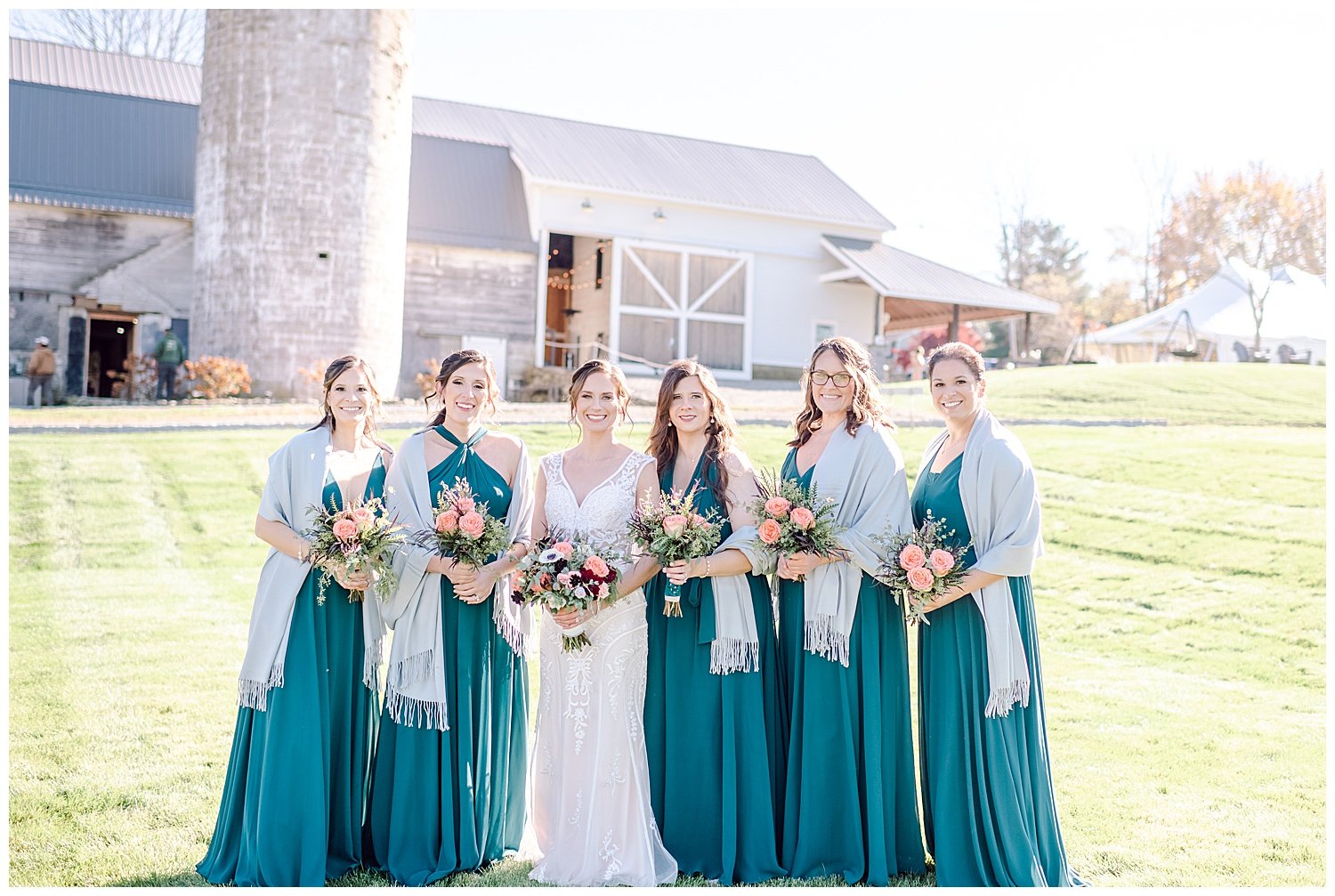 bride and bridesmaids holding bouquets