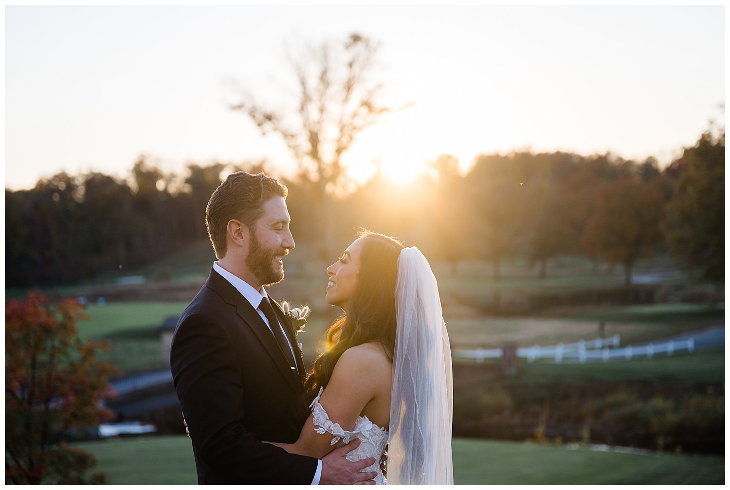 sunset photo of bride and groom