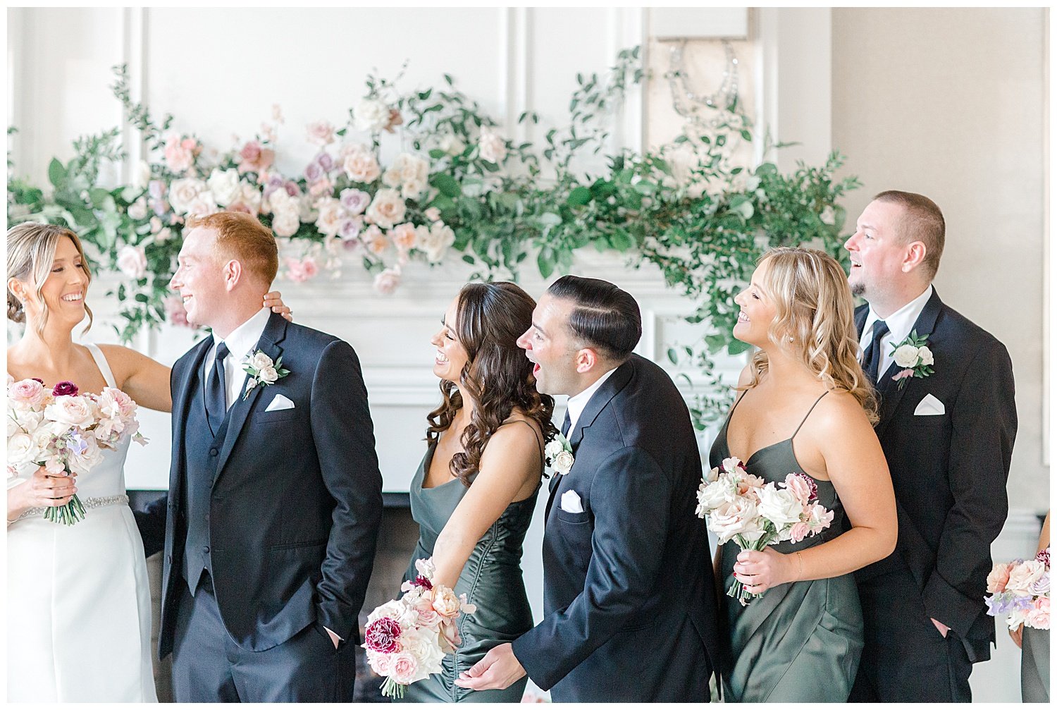 bridal party laughing