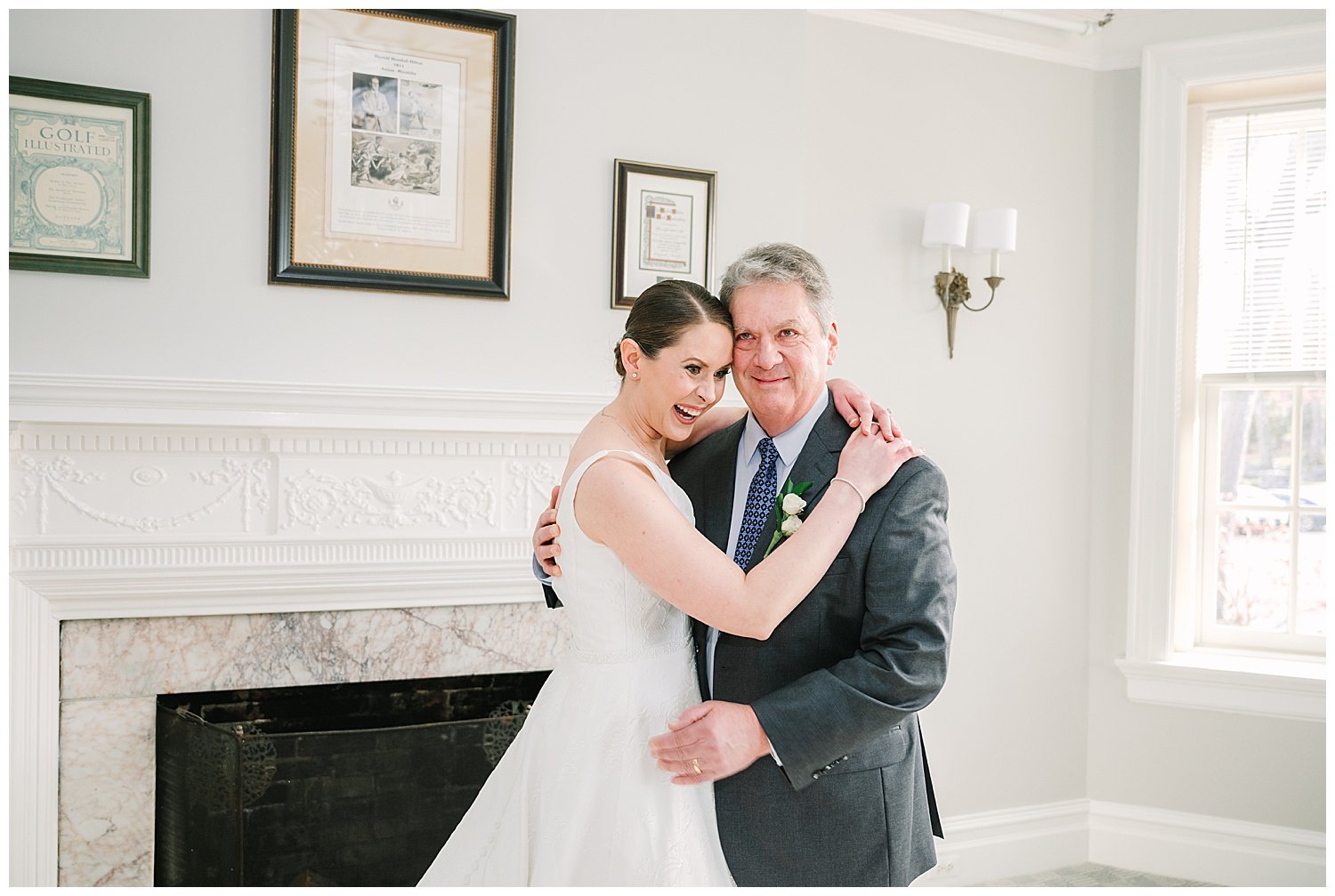 bride and dad having a first look on her wedding day