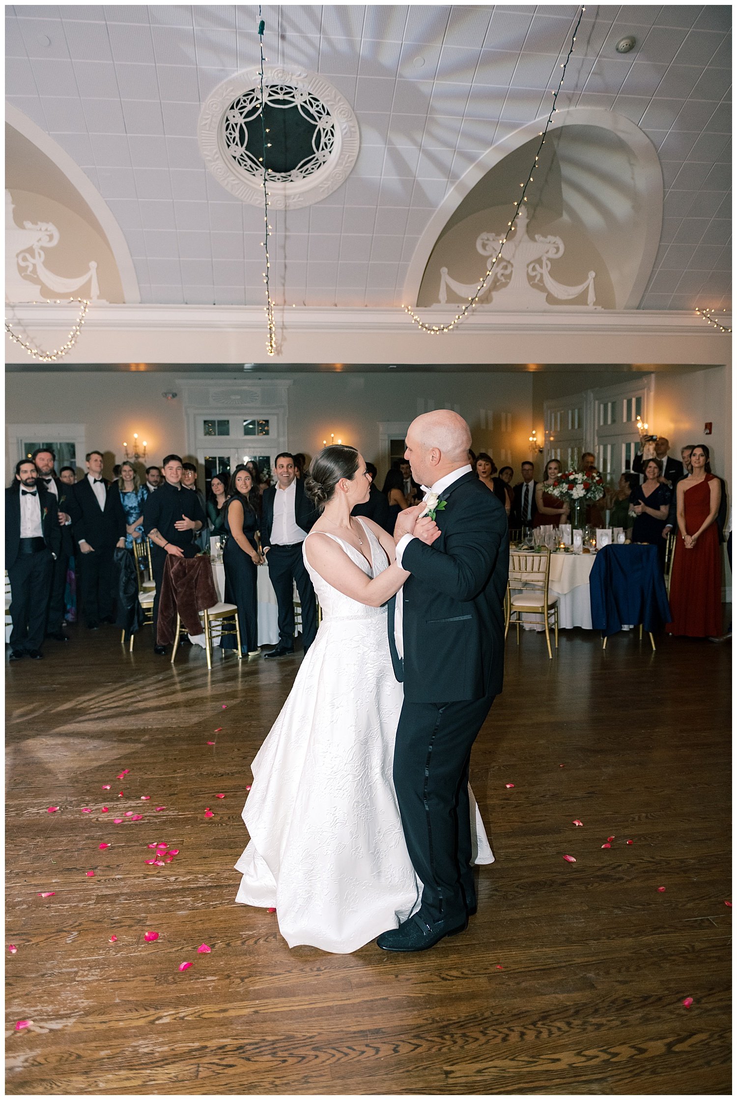 bride and groom having first dance