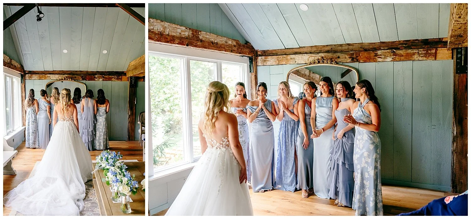 bridesmaids seeing bride for the first time