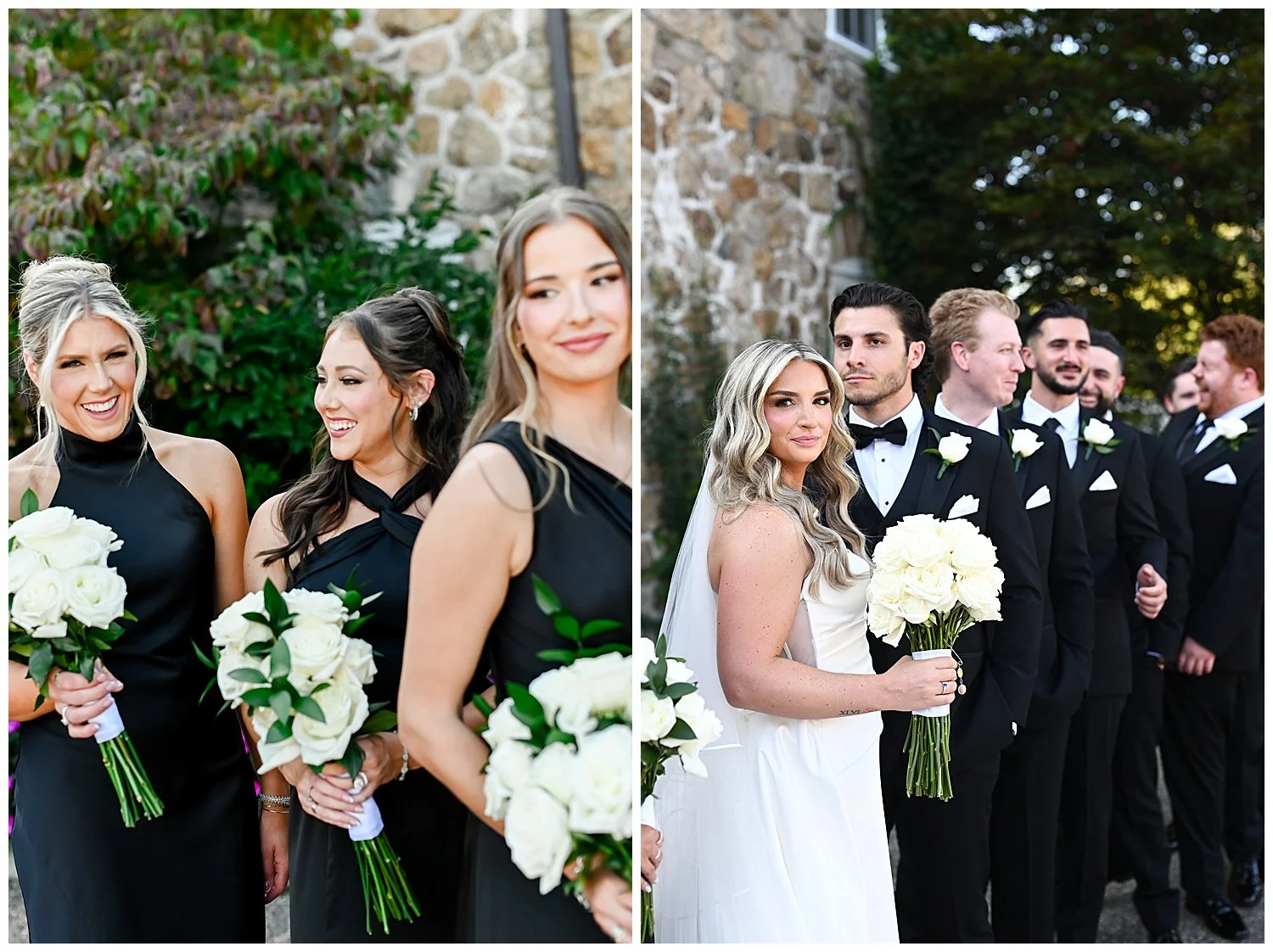 bridesmaids and grooms laughing