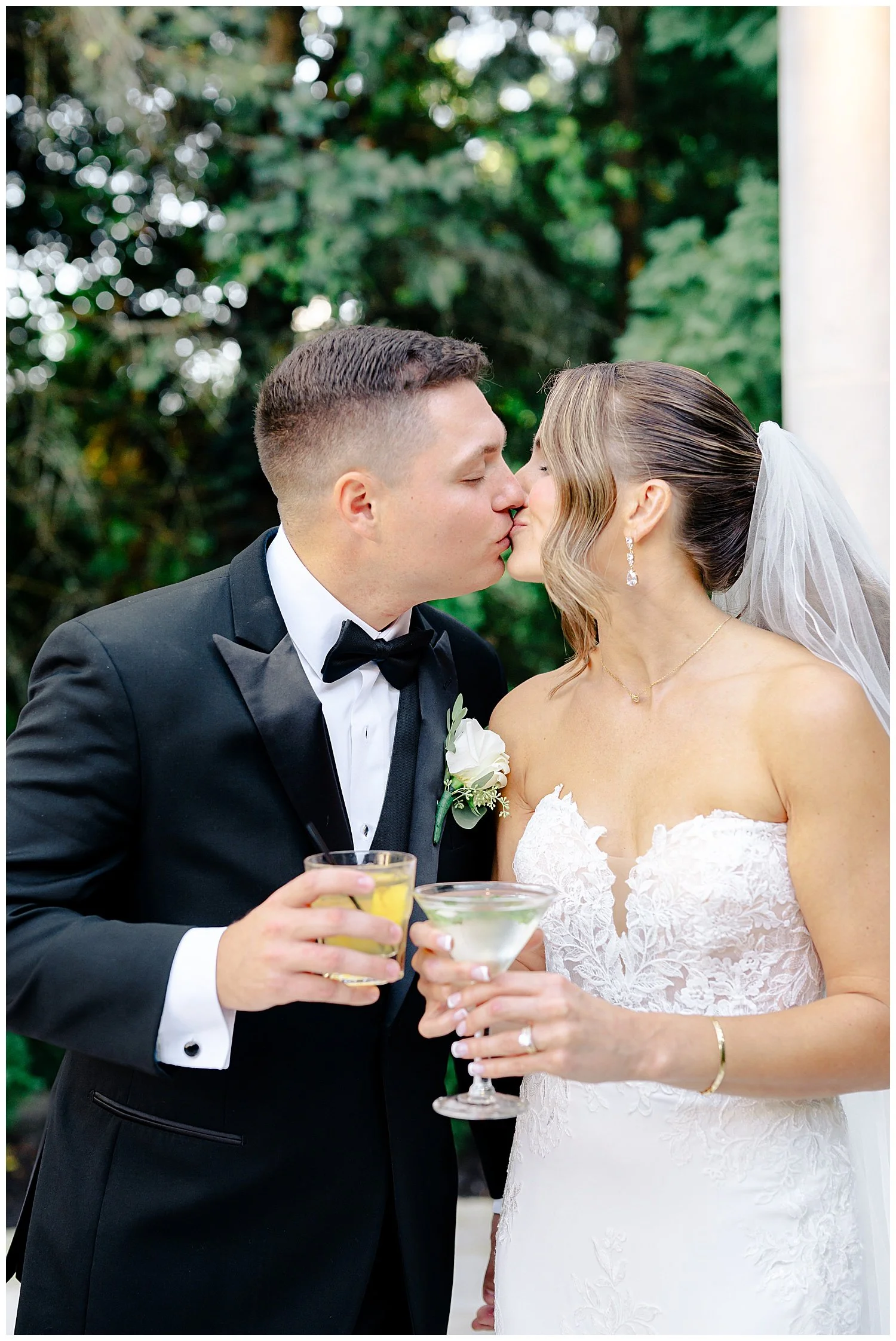 bride and groom having a toast on wedding day