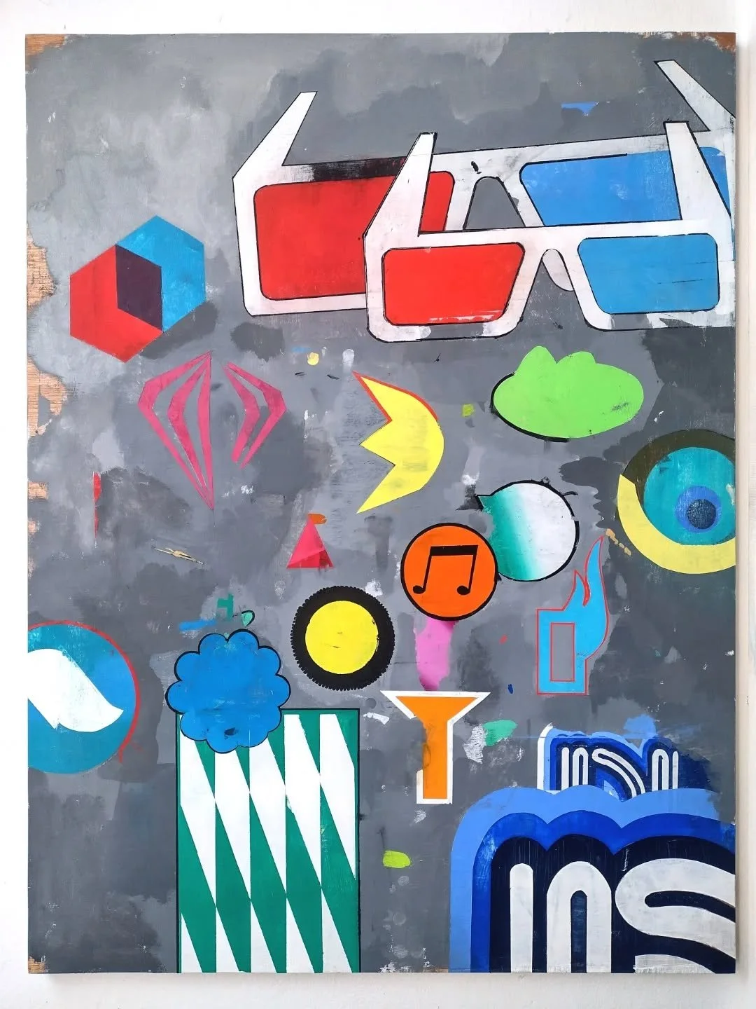 Fridays filth, work in progress 
Acrylic on board, 80 x 60

Last year went to Florence, yes your Duomo is amazing and your Pontormo fantastic but I liked very much the side streets with your crumbly walls adorned with stickers, tags and graffiti. 
A 