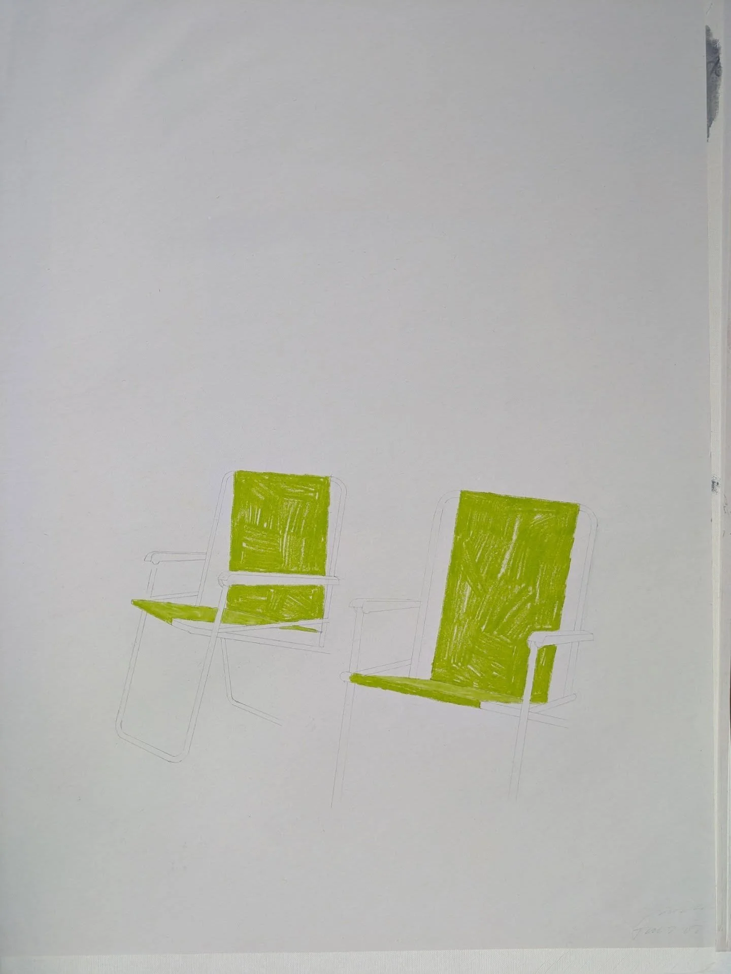 2 drawings on A2 paper 2002ish

Difficult (for me anyway) to take decent shots of works like these which are dominated by white paper where faint pencil lines compete against a bold hit of colour. Essentially illustrates the complexities of looking a