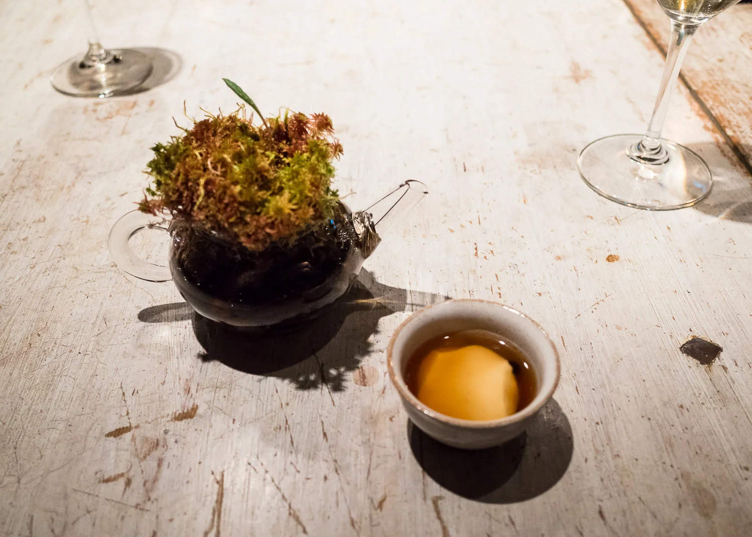 Broth of smoked and dried reindeer, decomposing leaves, very fresh curds and crowberries