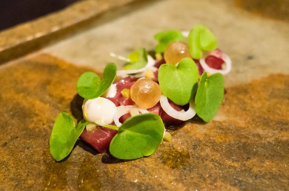Aged veal in coal oil, shallot and sorrel