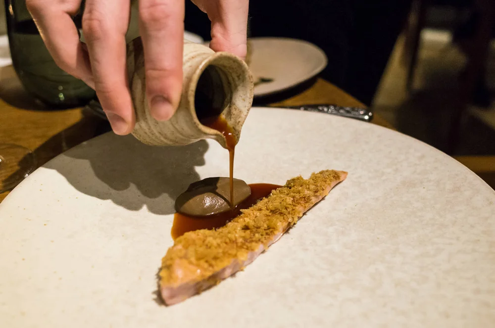 Turbot with onions, smoked eel and monk’s beard