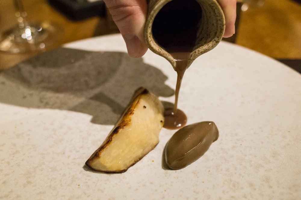 Roast Cauliflower, fermented mushroom, yeasted apple (v)