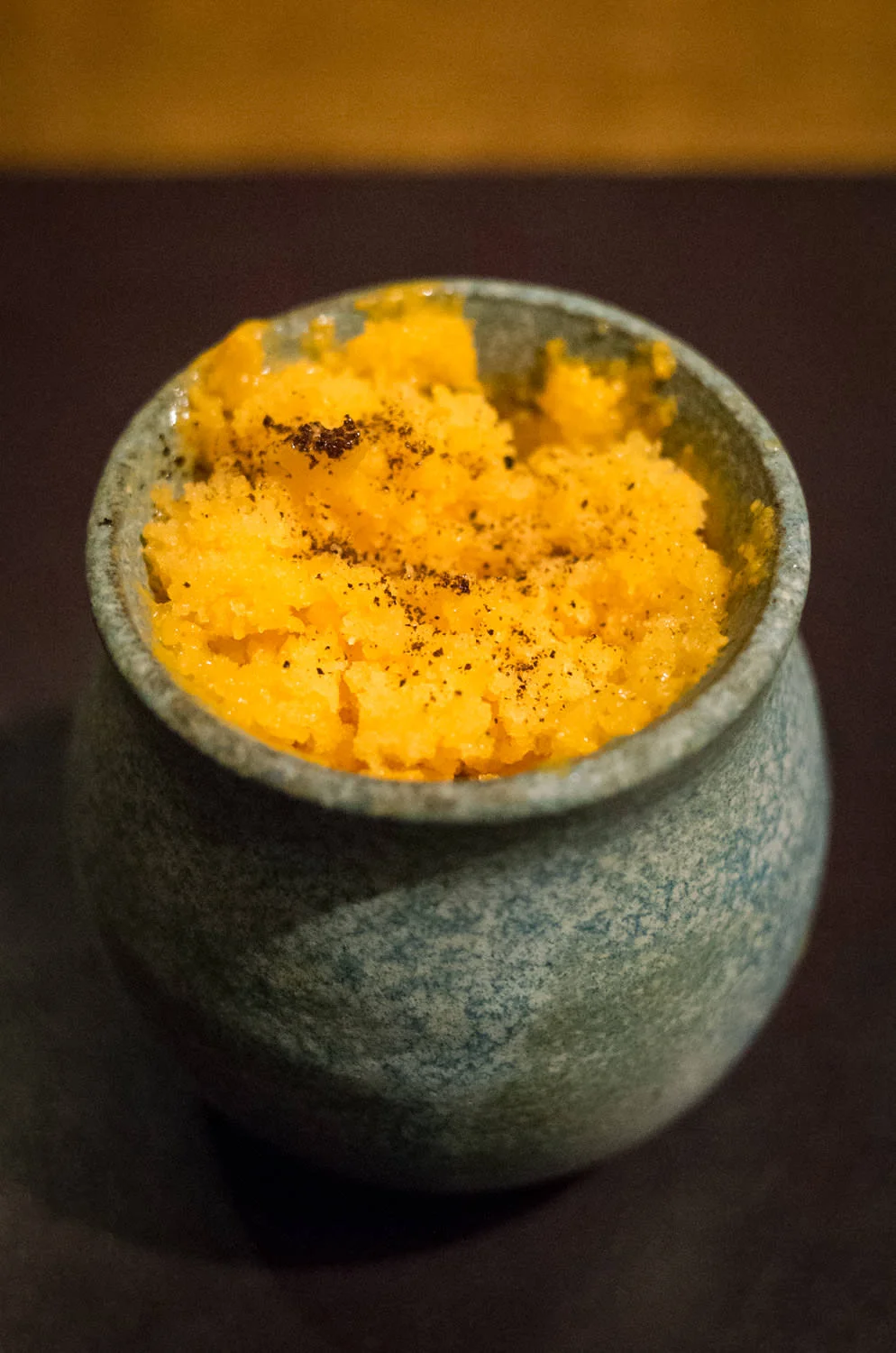 Liquorice custard and sea buckthorn (v)