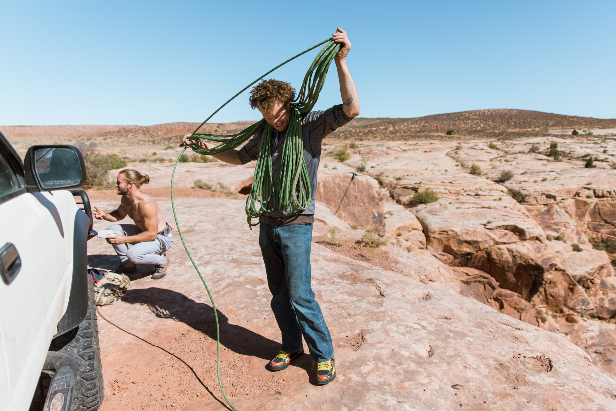 Sketchy Andy's 30th Birthday // Walking a highline in Moab // Outdoor Adventure Photographer // www.abbihearne.com