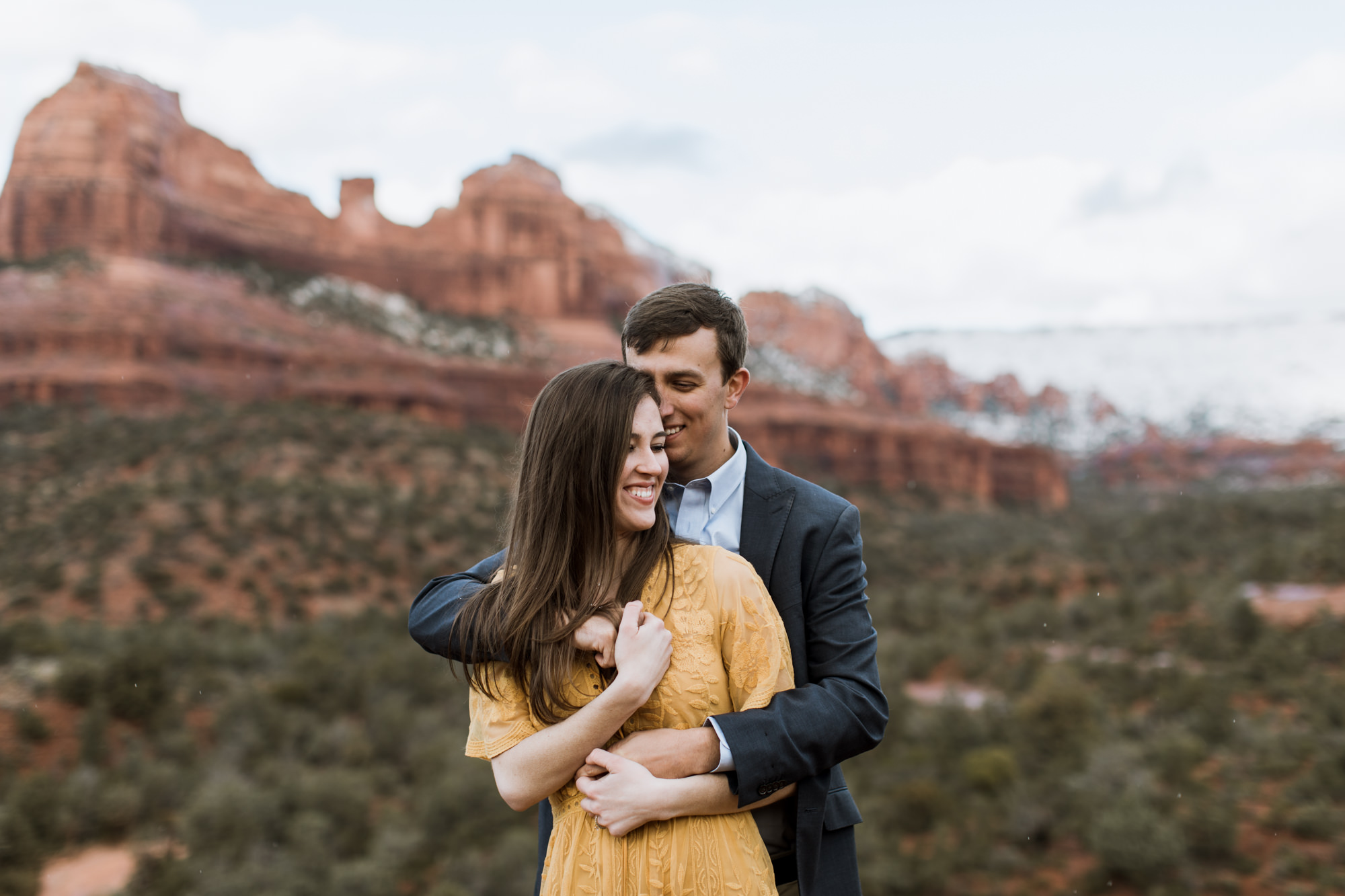 snowy desert engagement photos in sedona, arizona // adventure wedding photographer // www.abbihearne.com