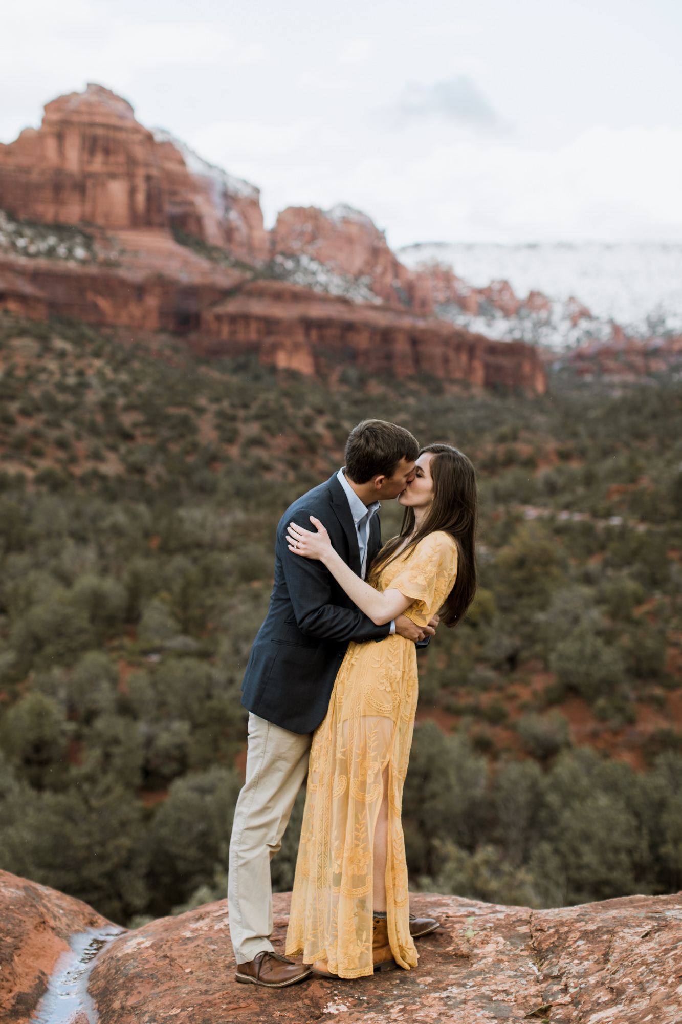 snowy desert engagement photos in sedona, arizona // adventure wedding photographer // www.abbihearne.com