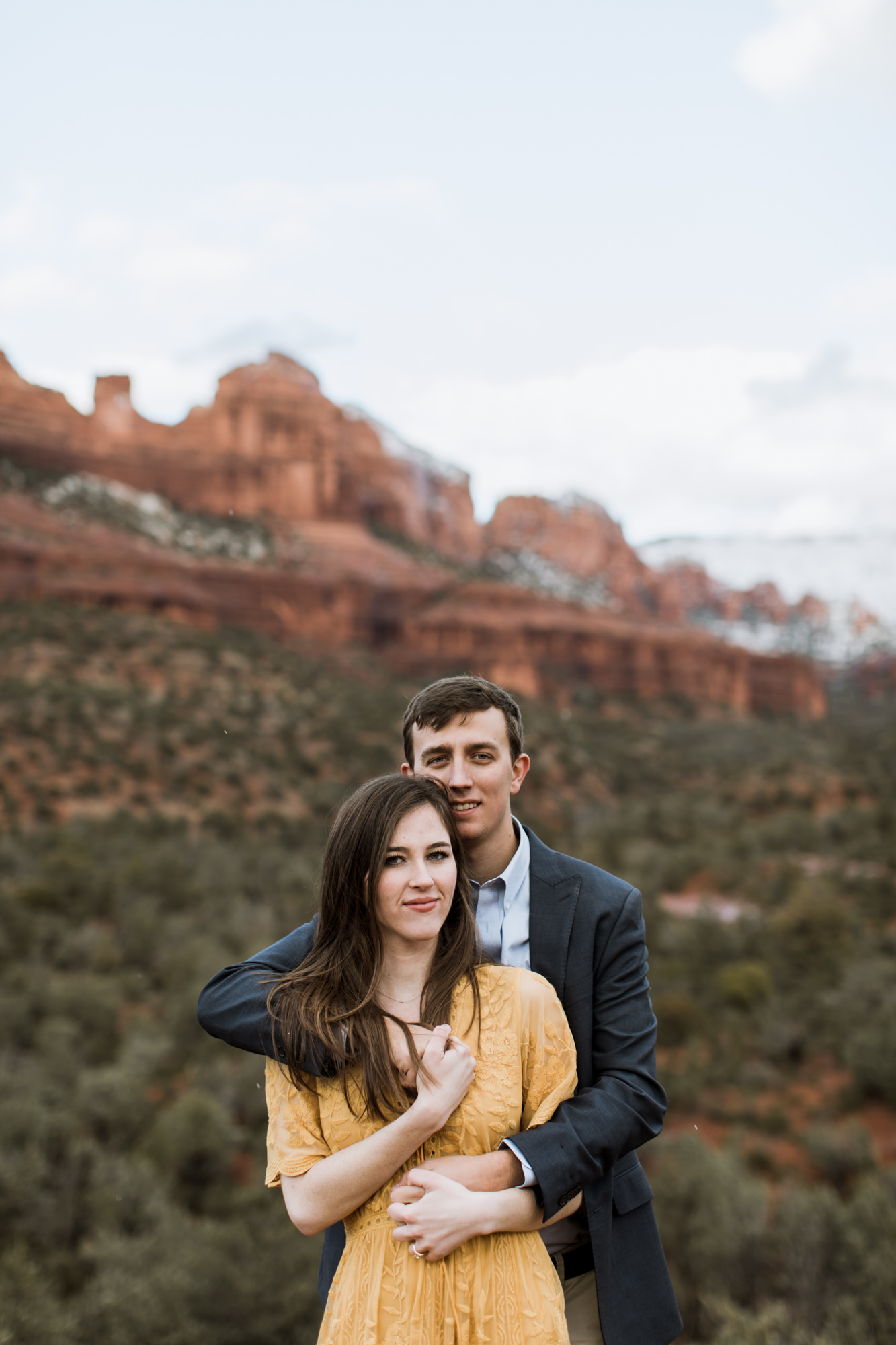 snowy desert engagement photos in sedona, arizona // adventure wedding photographer // www.abbihearne.com