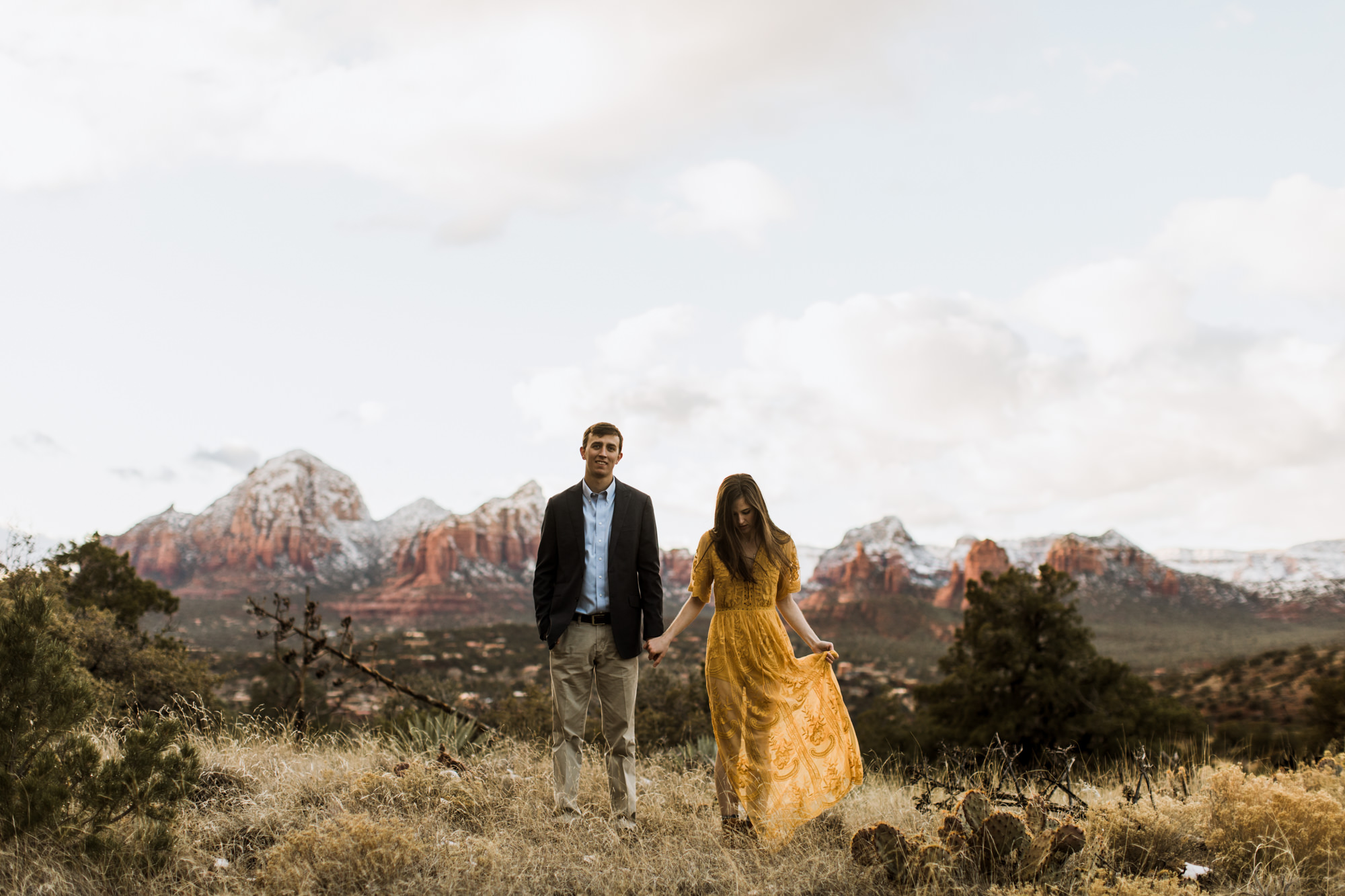 snowy desert engagement photos in sedona, arizona // adventure wedding photographer // www.abbihearne.com