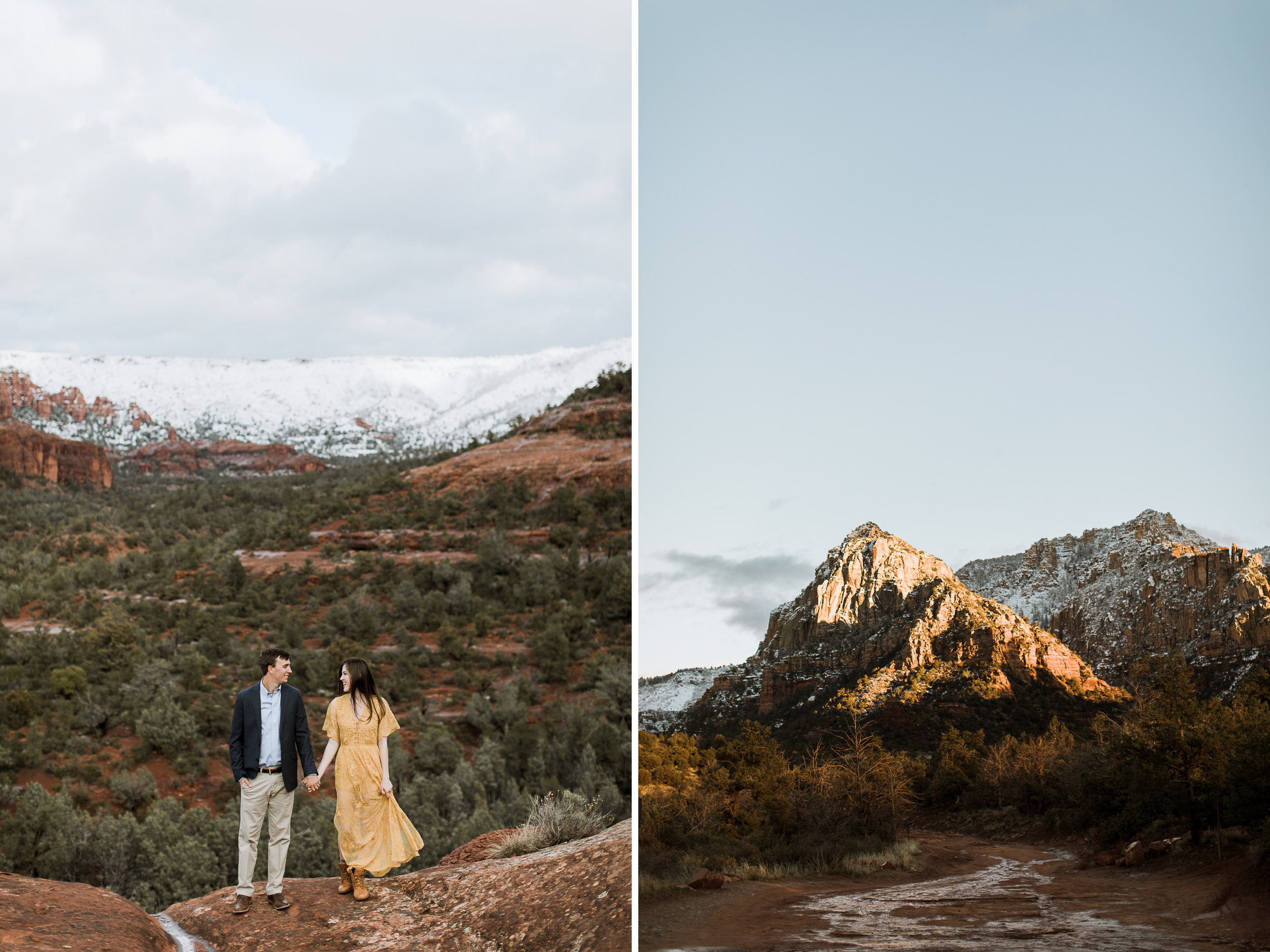 snowy desert engagement photos in sedona, arizona // adventure wedding photographer // www.abbihearne.com