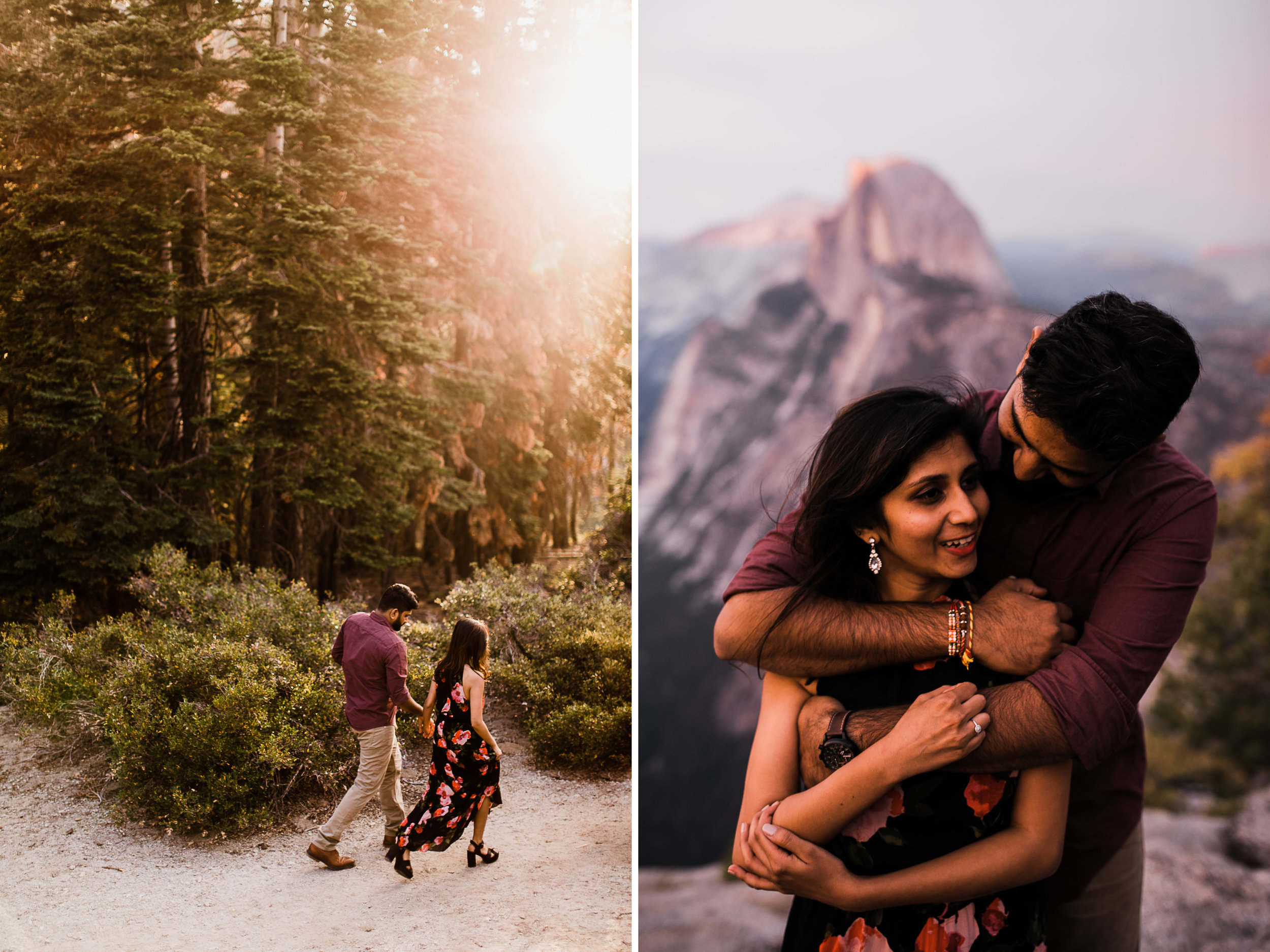 dreema + jay's adventurous engagement session + surprise proposal | yosemite valley + glacier point, yosemite national park | destination elopement photographer | www.thehearnes.com