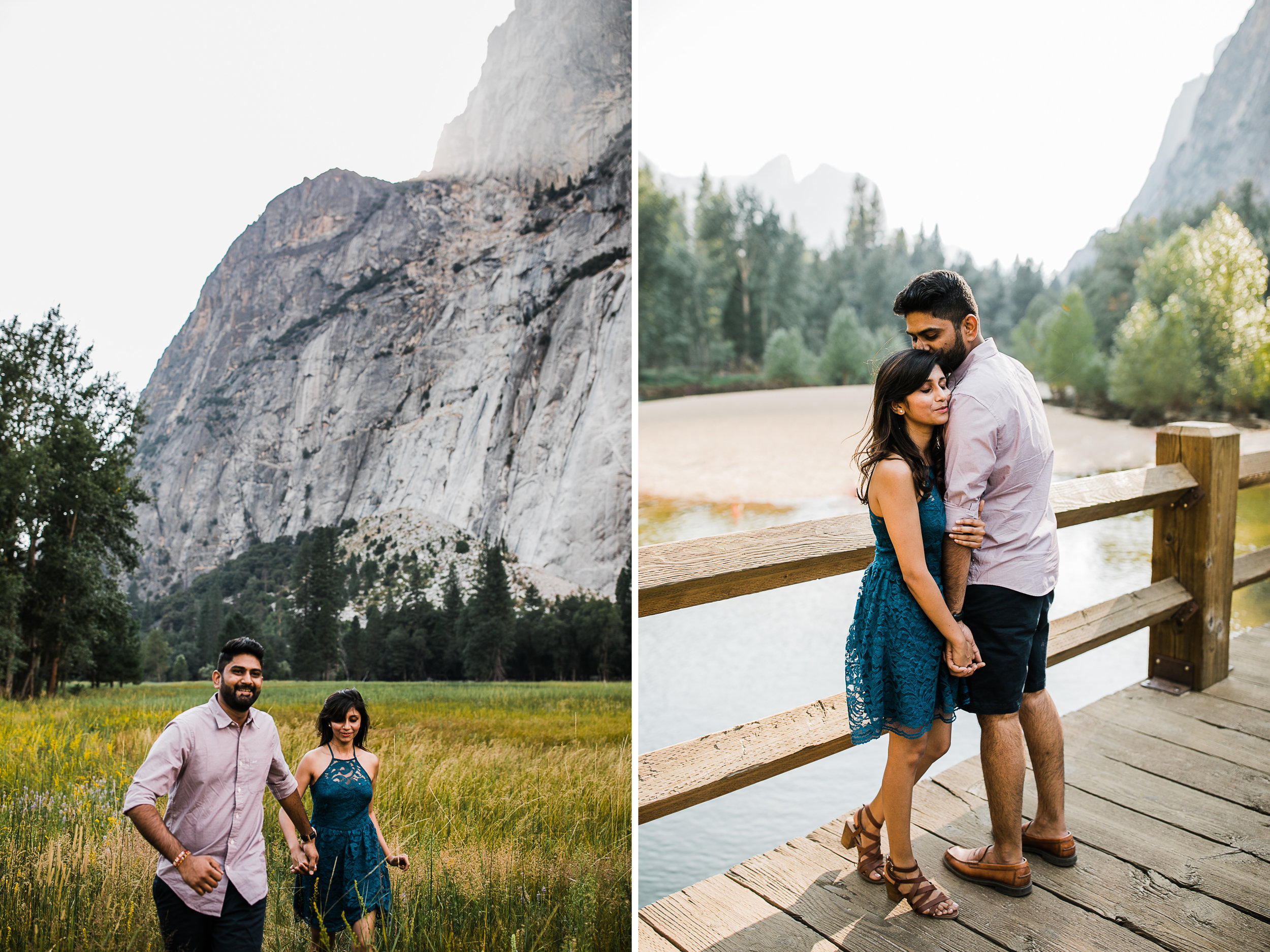 dreema + jay's adventurous engagement session + surprise proposal | yosemite valley + glacier point, yosemite national park | destination elopement photographer | www.thehearnes.com