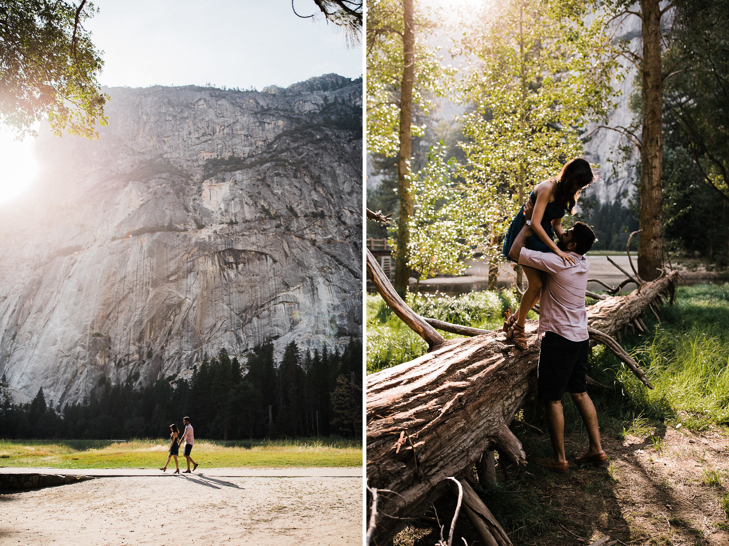 dreema + jay's adventurous engagement session + surprise proposal | yosemite valley + glacier point, yosemite national park | destination elopement photographer | www.thehearnes.com