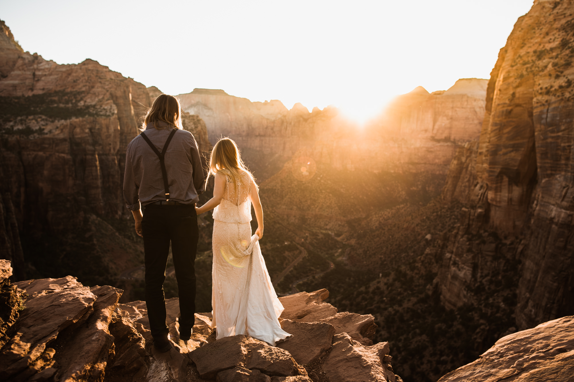 las vegas elopement at the neon museum | bhldn bride | sunset wedding portraits at zion national park | utah adventure wedding photographer | the hearnes adventure photography | www.thehearnes.com