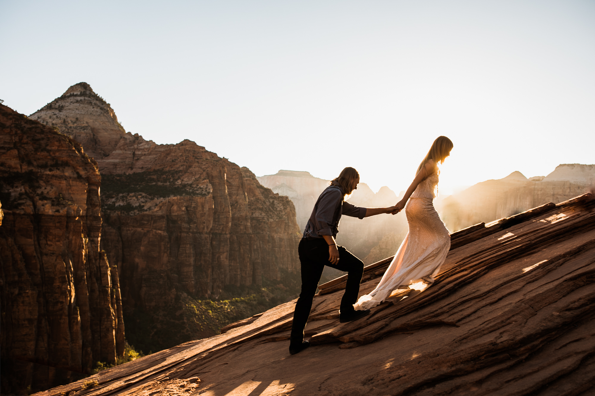 megan + zach's las vegas elopement at the neon museum | sunset wedding portraits at zion national park | utah adventure wedding photographer | the hearnes adventure photography | www.thehearnes.com