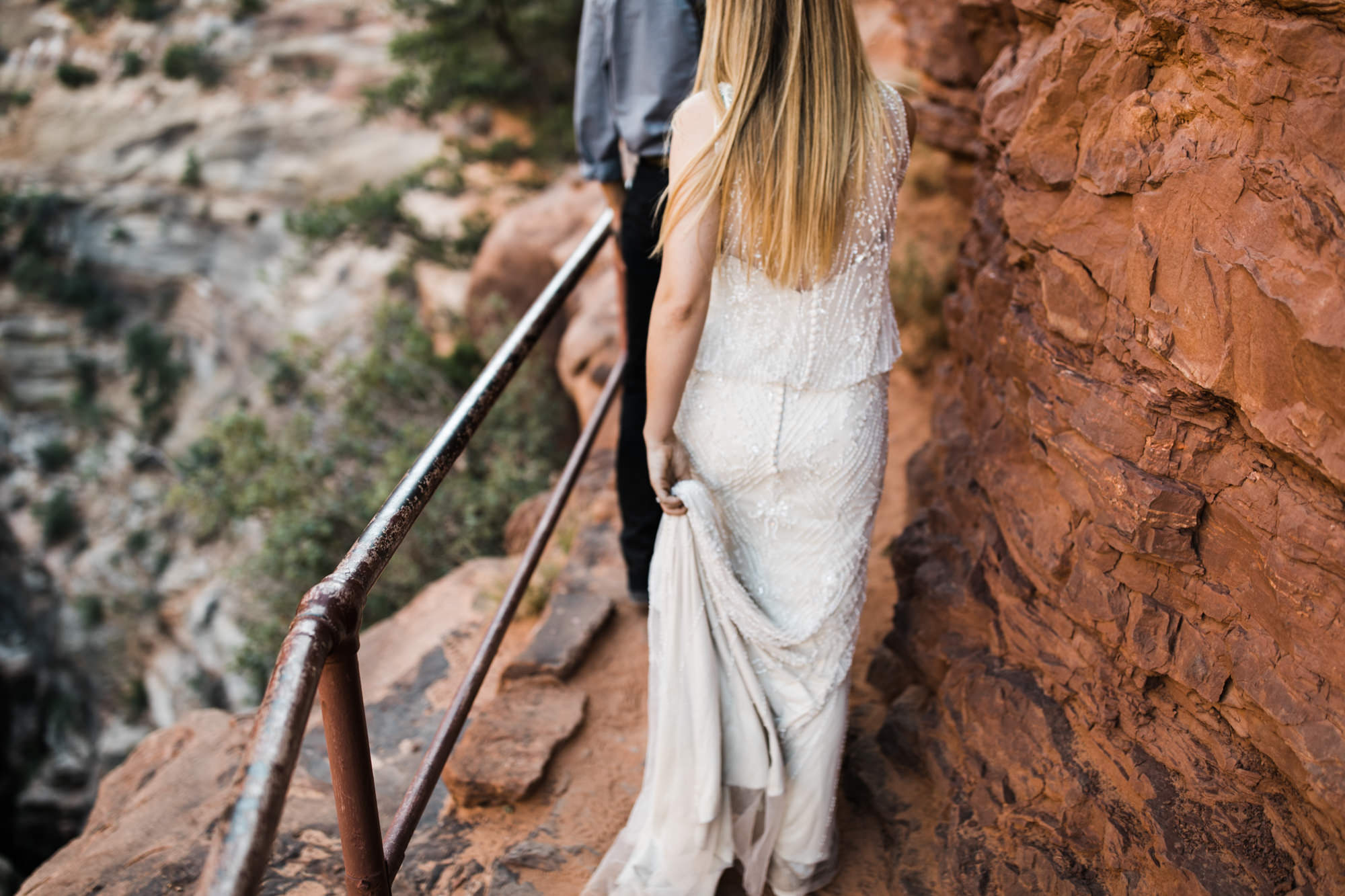las vegas elopement at the neon museum | bhldn bride | sunset wedding portraits at zion national park | utah adventure wedding photographer | the hearnes adventure photography | www.thehearnes.com