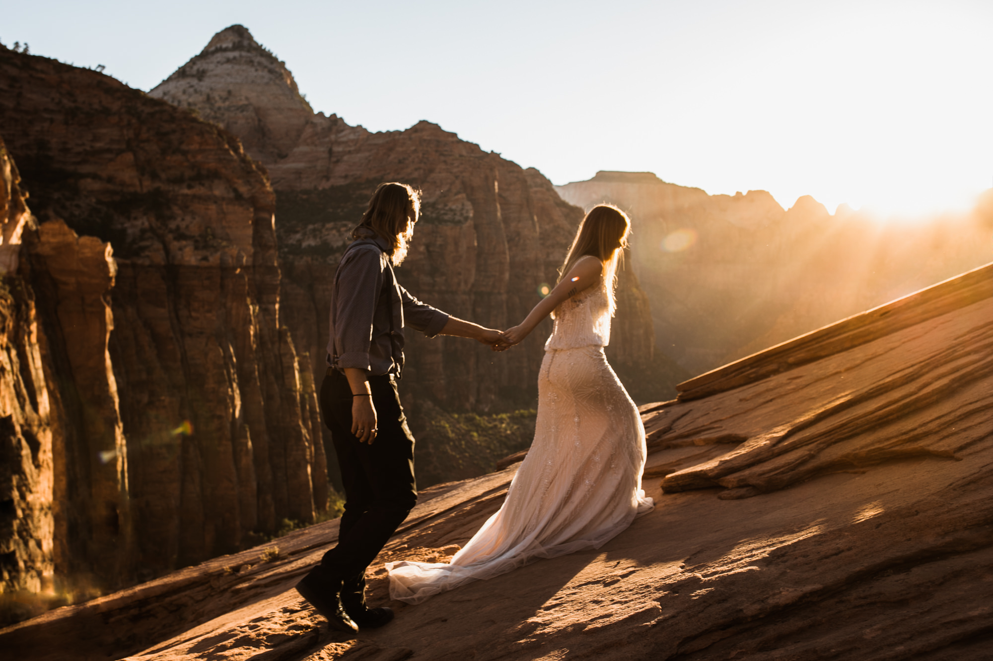 las vegas elopement at the neon museum | bhldn bride | sunset wedding portraits at zion national park | utah adventure wedding photographer | the hearnes adventure photography | www.thehearnes.com