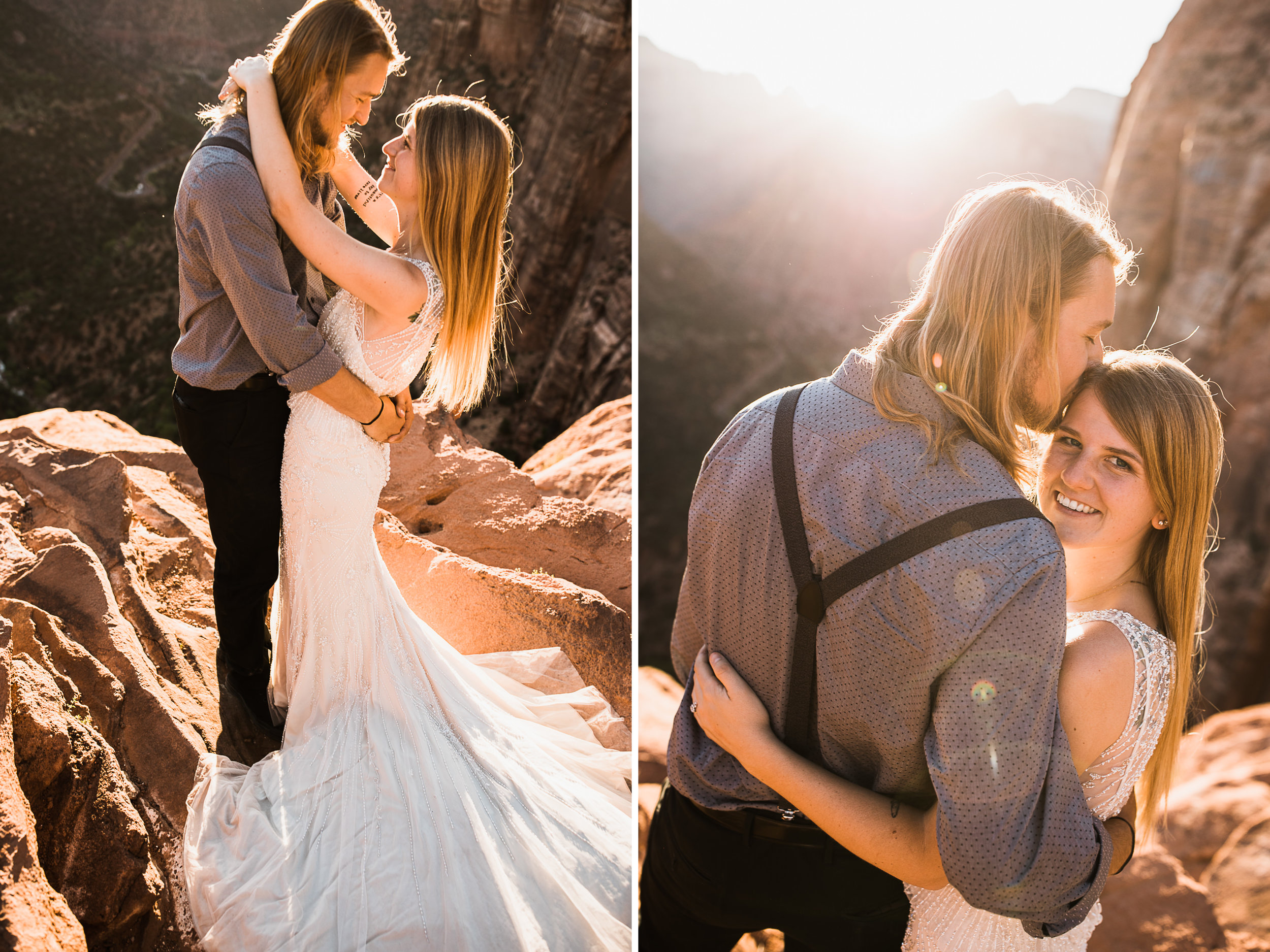 las vegas elopement at the neon museum | bhldn bride | sunset wedding portraits at zion national park | utah adventure wedding photographer | the hearnes adventure photography | www.thehearnes.com