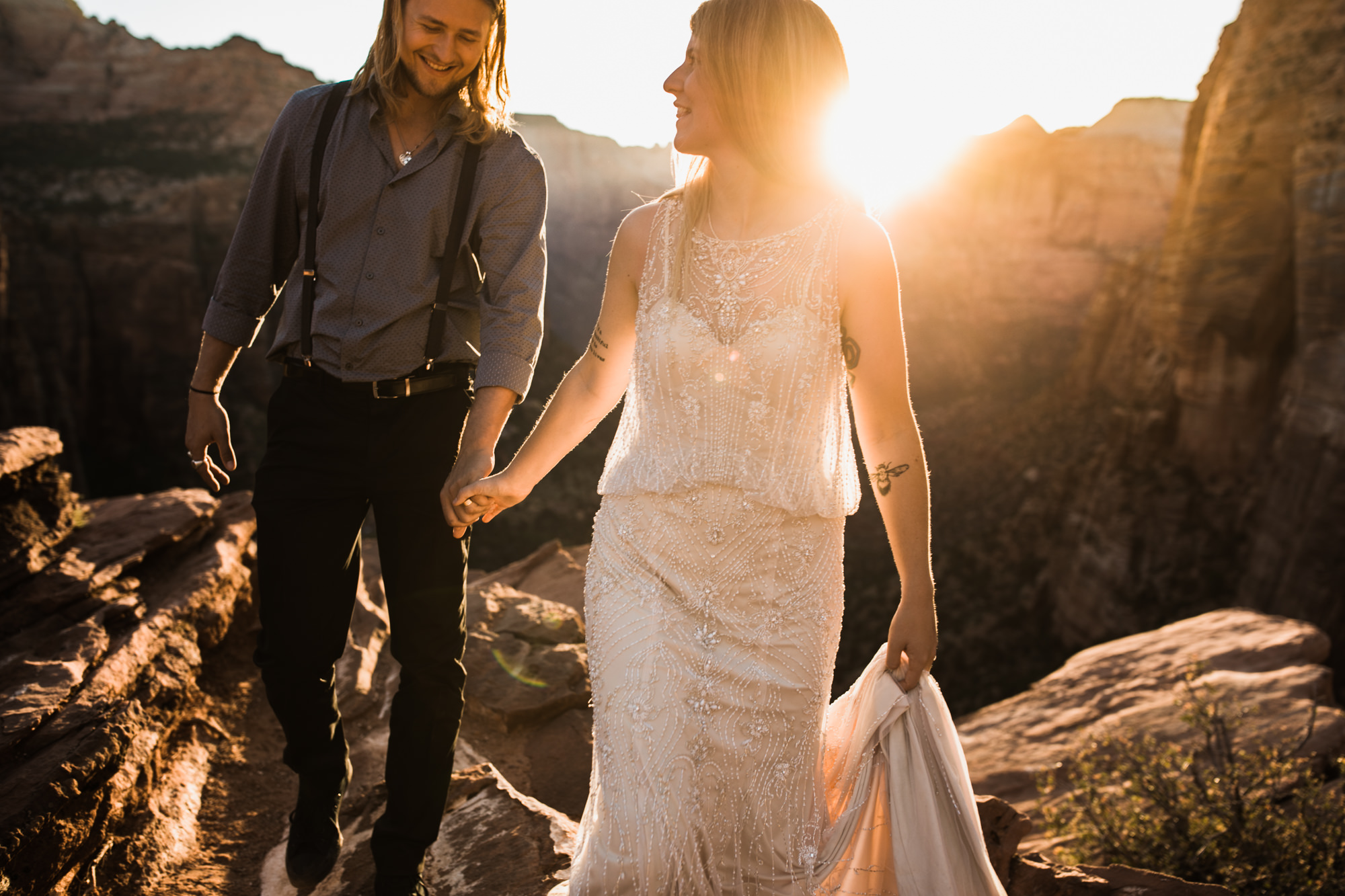 las vegas elopement at the neon museum | bhldn bride | sunset wedding portraits at zion national park | utah adventure wedding photographer | the hearnes adventure photography | www.thehearnes.com